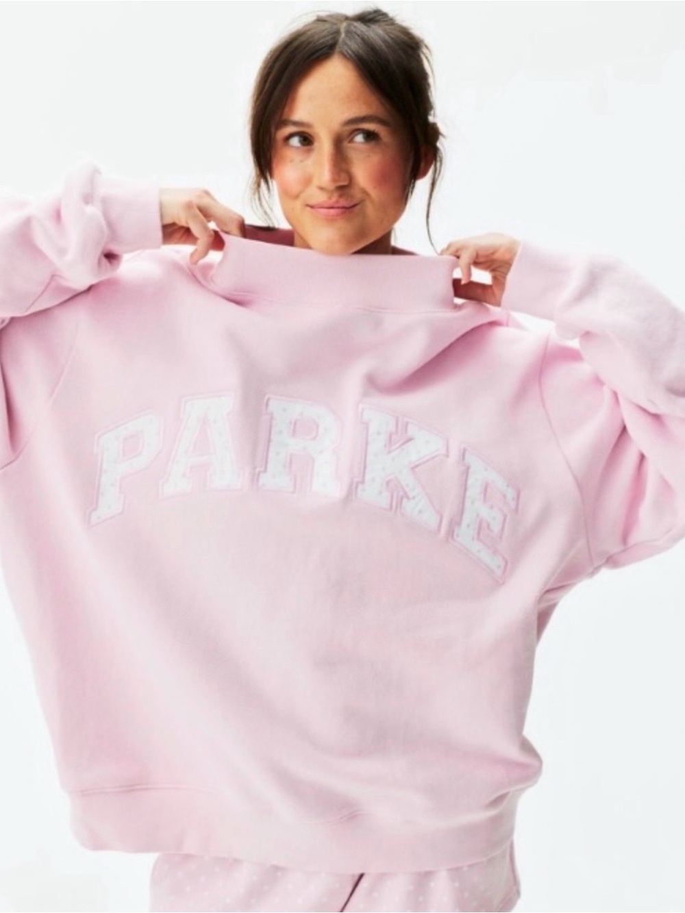 Parke Polka Dot Letters Pink Crewneck Sweatshirt